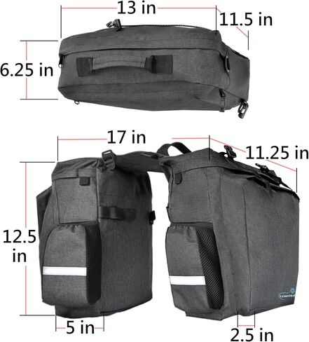 Lumintrail Bike 36L Double Panniers - حقائب سرج لحقائب الدراجة ذات الرف الخلفي مع شرائط عاكسة للسلامة، ومقبض للحمل - مثالية لتسوق البقالة، وسهولة التنقل ورحلات ركوب الدراجات الطويلة in Kuwait