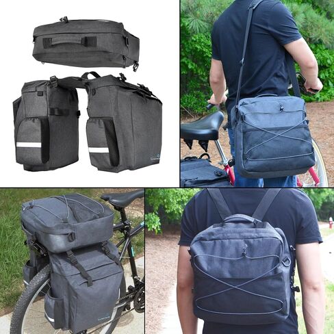 Lumintrail Bike 36L Double Panniers - حقائب سرج لحقائب الدراجة ذات الرف الخلفي مع شرائط عاكسة للسلامة، ومقبض للحمل - مثالية لتسوق البقالة، وسهولة التنقل ورحلات ركوب الدراجات الطويلة in Kuwait