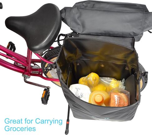Lumintrail Bike 36L Double Panniers - حقائب سرج لحقائب الدراجة ذات الرف الخلفي مع شرائط عاكسة للسلامة، ومقبض للحمل - مثالية لتسوق البقالة، وسهولة التنقل ورحلات ركوب الدراجات الطويلة in Kuwait