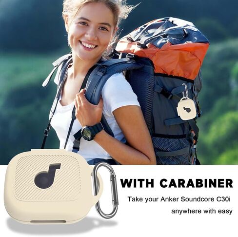 Compatible with Anker Soundcore C30i Case Cover, Silicone Anti-Slip Anti-Scratch Protective Cover for Soundcore C30i Open-Ear Earbuds Charging Case with Carabiner (White) in Kuwait