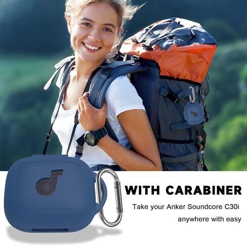 Compatible with Anker Soundcore C30i Case Cover, Silicone Anti-Slip Anti-Scratch Protective Cover for Soundcore C30i Open-Ear Earbuds Charging Case with Carabiner (White) in Kuwait