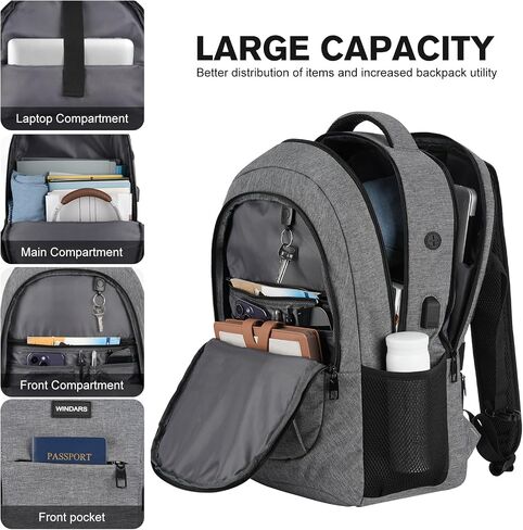 Travel Laptop Backpack, 15.6 Inch Large School Backpacks for Teens Boys, Water Resistant Business Men Computer Bag Durable Women Back Pack with USB Charging Port for College Work, Black in Saudi Arabia