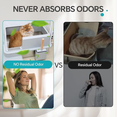 صندوق فضلات القطط المغلق من الفولاذ المقاوم للصدأ مع غطاء من Woyamay، صندوق فضلات القطط الكبير جدًا من الفولاذ المقاوم للصدأ للقطط الكبيرة، صندوق فضلات معدني عالي الجوانب، مضاد للتسرب، سهل التنظيف، مقاوم للرائحة، مع مغرفة in Kuwait