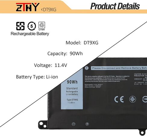 استبدال بطارية الكمبيوتر المحمول ZTHY 90Wh DT9XG لجهاز Dell Alienware Area-51m R1 R2 ALWA51M-D1968W D1968B D1969PW D1733B D1746W D1735DB D1733PB D1766W D1748DW D1746B D1766B D1741DB Series 07PWKV 0KJ واي فاي 11.4 فولت in Saudi Arabia