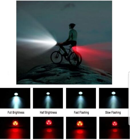 مصابيح LED خفيفة مجانية للدراجة، مجموعة مصابيح أمامية وخلفية للدراجة، سبائك ألومنيوم سوداء وبلاستيك متين، 4 وظائف إضاءة، 2 كابلات USB متضمنة و4 أشرطة. in Saudi Arabia