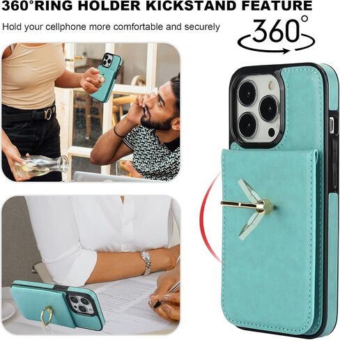 محفظة KIHUWEY لهاتف iPhone 13 Pro مع حامل بطاقة الائتمان، حلقة دوران 360 درجة من جلد البولي يوريثان بمشبك مغناطيسي، غطاء واقٍ شديد التحمل للنساء والرجال 6.1 بوصة (بني) in Kuwait