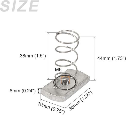 صامولة قناة تبختر (M12x49mm) 10 قطع، 304 صامولة زنبركية طويلة من الفولاذ المقاوم للصدأ - لقناة الدعامة، لون فضي in Kuwait