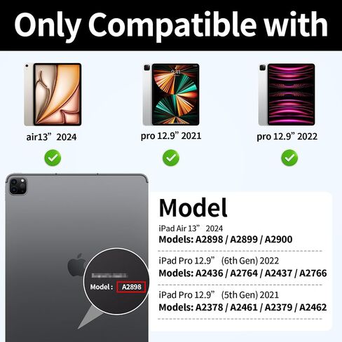حافظة لجهاز iPad Air 13 بوصة 2024 M2 / iPad Pro 12.9 بوصة (الجيل السادس/الخامس، 2022/2021)، غطاء ذكي نحيف مع ظهر ناعم من مادة TPU، يدعم معرف اللمس وقلم Pro/2nd/USB-C والتنبيه/السكون التلقائي، أسود in Saudi Arabia