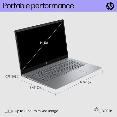 كمبيوتر محمول HP Chromebook Plus مقاس 14 بوصة، شاشة FHD، Intel Core i3-N305، ذاكرة الوصول العشوائي 8 جيجابايت، 128 جيجابايت UFS، Intel UHD Graphics، نظام التشغيل Chrome 14a-nf0050nr (2024) in Saudi Arabia