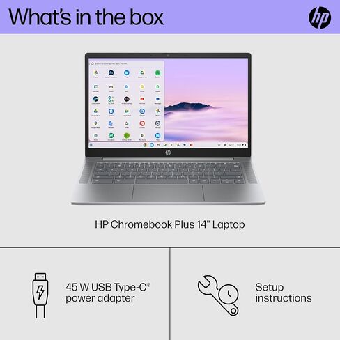 كمبيوتر محمول HP Chromebook Plus مقاس 14 بوصة، شاشة FHD، Intel Core i3-N305، ذاكرة الوصول العشوائي 8 جيجابايت، 128 جيجابايت UFS، Intel UHD Graphics، نظام التشغيل Chrome 14a-nf0050nr (2024) in Saudi Arabia