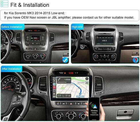 ستيريو سيارة Android 13.0 مزدوج Din - CarPlay Android Auto Car Audio مستقبل الوسائط المتعددة 9 بوصة شاشة تعمل باللمس راديو السيارة مع نظام تحديد المواقع بلوتوث وكاميرا احتياطية لكيا سورينتو MK3 2014-2015 in Saudi Arabia