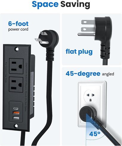 Recessed Power Strip with 18W USB-C, 2 Outlets 3 USB Ports (2 USB-A 1 USB-C) Mountable Desk Outlet, Mount Desk Outlet for Side Table/Sofa Table/Furnitures in Saudi Arabia