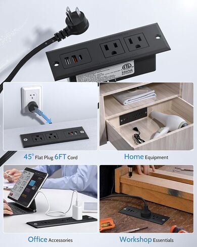 Recessed Power Strip with 18W USB-C, 2 Outlets 3 USB Ports (2 USB-A 1 USB-C) Mountable Desk Outlet, Mount Desk Outlet for Side Table/Sofa Table/Furnitures in Saudi Arabia