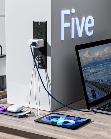 Recessed Power Strip with 18W USB-C, 2 Outlets 3 USB Ports (2 USB-A 1 USB-C) Mountable Desk Outlet, Mount Desk Outlet for Side Table/Sofa Table/Furnitures in Saudi Arabia