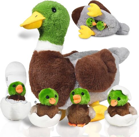 5 Pcs Duck Stuffed Animals Sets, Mommy Duck Plush Toy with Stuffed Ducklings in Zippered Belly for Girls Boys Birthday Children's Day Graduation Farm Party Decor (White) in Kuwait