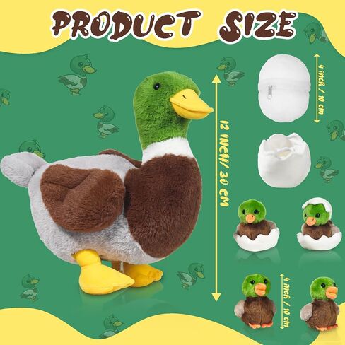 5 Pcs Duck Stuffed Animals Sets, Mommy Duck Plush Toy with Stuffed Ducklings in Zippered Belly for Girls Boys Birthday Children's Day Graduation Farm Party Decor (White) in Kuwait