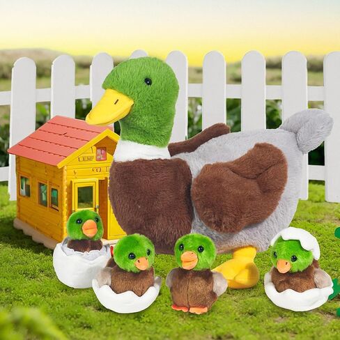5 Pcs Duck Stuffed Animals Sets, Mommy Duck Plush Toy with Stuffed Ducklings in Zippered Belly for Girls Boys Birthday Children's Day Graduation Farm Party Decor (White) in Kuwait