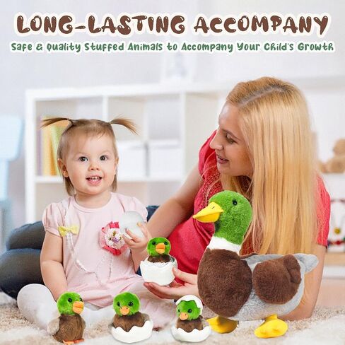 5 Pcs Duck Stuffed Animals Sets, Mommy Duck Plush Toy with Stuffed Ducklings in Zippered Belly for Girls Boys Birthday Children's Day Graduation Farm Party Decor (White) in Kuwait
