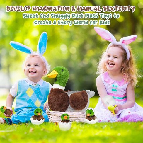 5 Pcs Duck Stuffed Animals Sets, Mommy Duck Plush Toy with Stuffed Ducklings in Zippered Belly for Girls Boys Birthday Children's Day Graduation Farm Party Decor (White) in Kuwait
