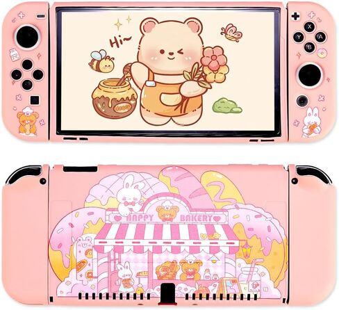 PERFECTSIGHT Designed for Nintendo Switch OLED Protective Case TPU Switch Cases for Girls Boys Kids Cute Kawaii Shell Dockable Case Compatible with Nintendo OLED Switch Cover (Bunny Bear Bakery) in Saudi Arabia