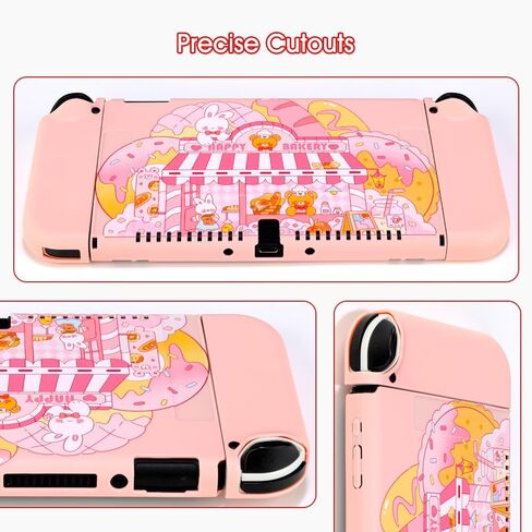 PERFECTSIGHT Designed for Nintendo Switch OLED Protective Case TPU Switch Cases for Girls Boys Kids Cute Kawaii Shell Dockable Case Compatible with Nintendo OLED Switch Cover (Bunny Bear Bakery) in Saudi Arabia