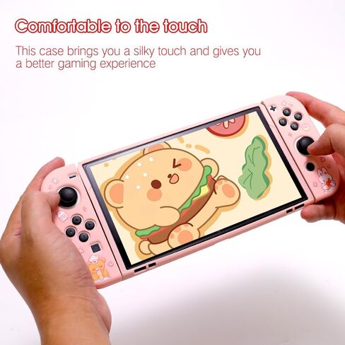 PERFECTSIGHT Designed for Nintendo Switch OLED Protective Case TPU Switch Cases for Girls Boys Kids Cute Kawaii Shell Dockable Case Compatible with Nintendo OLED Switch Cover (Bunny Bear Bakery) in Saudi Arabia