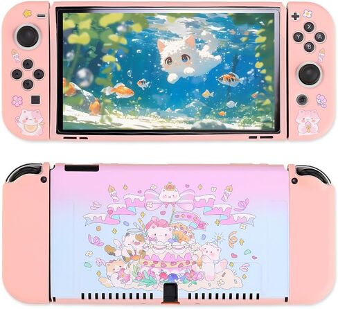 PERFECTSIGHT Designed for Nintendo Switch OLED Protective Case TPU Switch Cases for Girls Boys Kids Cute Kawaii Shell Dockable Case Compatible with Nintendo OLED Switch Cover (Bunny Bear Bakery) in Saudi Arabia
