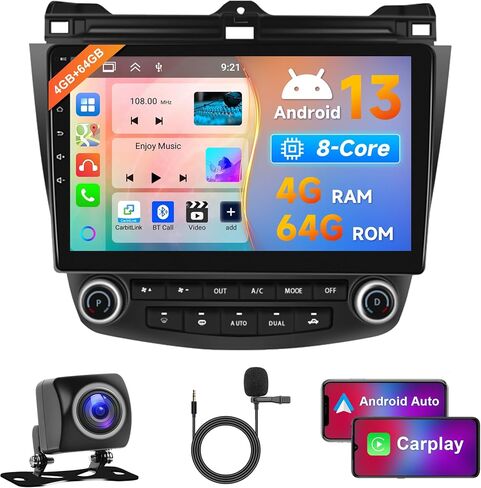 8 Core 4G 64G لهوندا أكورد 2003-2007 Android Car Stereo Carplay، Rimoody 10.1 بوصة تعمل باللمس راديو السيارة GPS 4G-WiFi Bluetooth FM DSP-36 Mirror Link 59-UI Themes AHD كاميرا احتياطية in Saudi Arabia