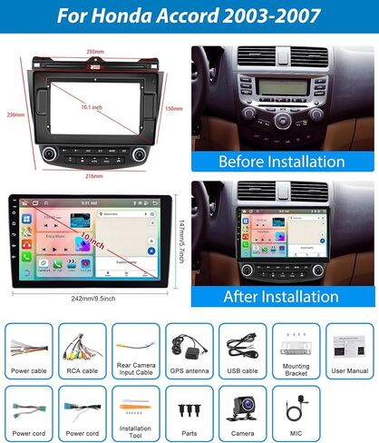 8 Core 4G 64G لهوندا أكورد 2003-2007 Android Car Stereo Carplay، Rimoody 10.1 بوصة تعمل باللمس راديو السيارة GPS 4G-WiFi Bluetooth FM DSP-36 Mirror Link 59-UI Themes AHD كاميرا احتياطية in Saudi Arabia