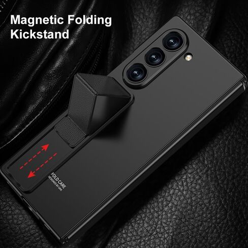 Case for Samsung Galaxy Z Fold 6 with Folding Kickstand, Luxury Slim Case with Built-in Front Screen Protector Hard PC Protective Phone Stand Cover for Samsung Galaxy Z Fold 6 5G(Black) in Kuwait