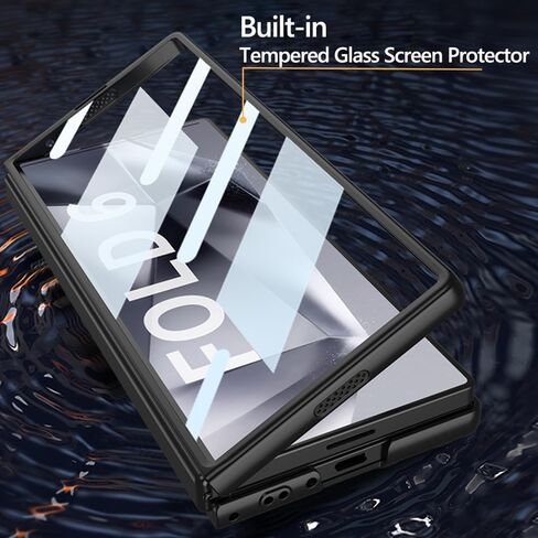 Case for Samsung Galaxy Z Fold 6 with Folding Kickstand, Luxury Slim Case with Built-in Front Screen Protector Hard PC Protective Phone Stand Cover for Samsung Galaxy Z Fold 6 5G(Black) in Kuwait