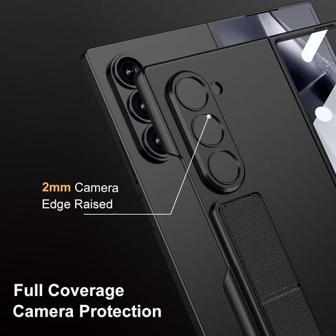 Case for Samsung Galaxy Z Fold 6 with Folding Kickstand, Luxury Slim Case with Built-in Front Screen Protector Hard PC Protective Phone Stand Cover for Samsung Galaxy Z Fold 6 5G(Black) in Kuwait