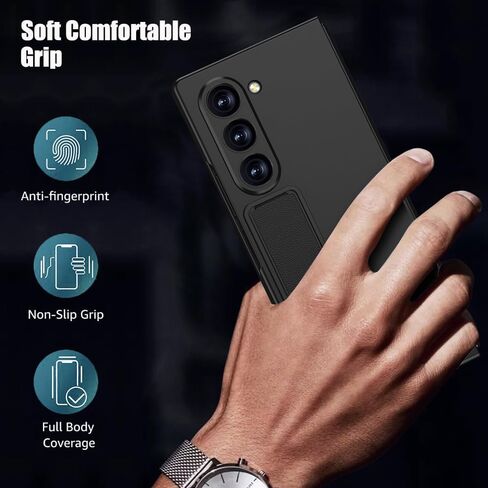 Case for Samsung Galaxy Z Fold 6 with Folding Kickstand, Luxury Slim Case with Built-in Front Screen Protector Hard PC Protective Phone Stand Cover for Samsung Galaxy Z Fold 6 5G(Black) in Kuwait