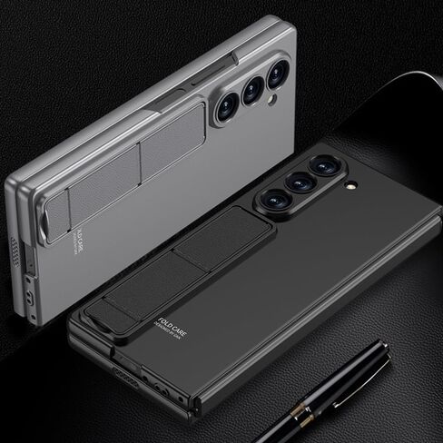 Case for Samsung Galaxy Z Fold 6 with Folding Kickstand, Luxury Slim Case with Built-in Front Screen Protector Hard PC Protective Phone Stand Cover for Samsung Galaxy Z Fold 6 5G(Black) in Kuwait