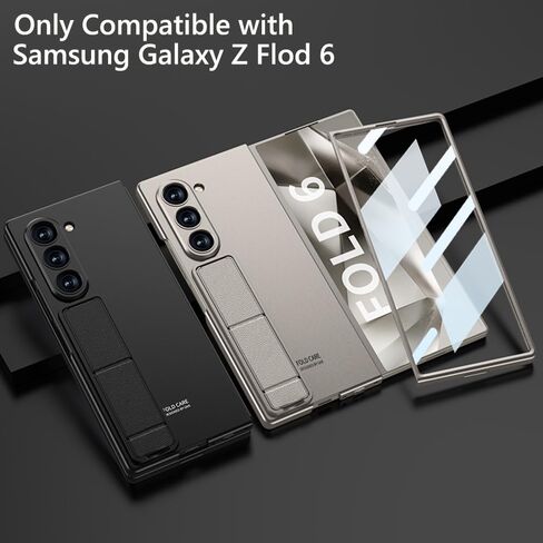 Case for Samsung Galaxy Z Fold 6 with Folding Kickstand, Luxury Slim Case with Built-in Front Screen Protector Hard PC Protective Phone Stand Cover for Samsung Galaxy Z Fold 6 5G(Black) in Kuwait