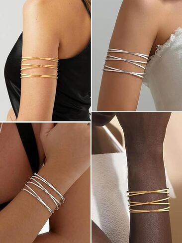 KeyStyle Cuff Bracelet for Women, Multi-layer Cross Wire Bangle 14K Gold Plated Chunky Wide Bracelet for Party Prom Minimalist Jewelry with Gift Box(Stainless Steel) in Kuwait