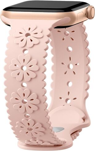 Maledan Cute Lace Silicone Bands Compatible with Apple Watch Bands Women 40mm 41mm 38mm 44mm 45mm 42mm Women, Breathable Hollow-out Embossed Bracelet Strap for iWatch Series 9 8 7 6 5 4 3 2 1 Ultra SE in Saudi Arabia