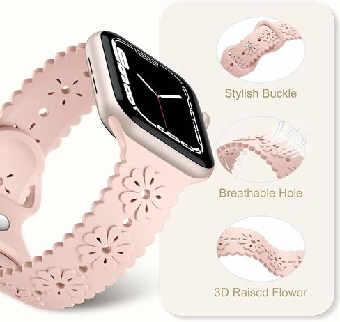 Maledan Cute Lace Silicone Bands Compatible with Apple Watch Bands Women 40mm 41mm 38mm 44mm 45mm 42mm Women, Breathable Hollow-out Embossed Bracelet Strap for iWatch Series 9 8 7 6 5 4 3 2 1 Ultra SE in Saudi Arabia