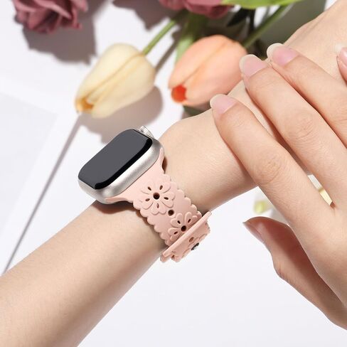 Maledan Cute Lace Silicone Bands Compatible with Apple Watch Bands Women 40mm 41mm 38mm 44mm 45mm 42mm Women, Breathable Hollow-out Embossed Bracelet Strap for iWatch Series 9 8 7 6 5 4 3 2 1 Ultra SE in Saudi Arabia