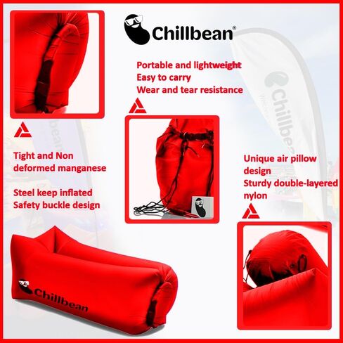Inflatable Lounger Air Sofa Chair, Inflatable Lounger Hammock with Pillow, Beach Inflatable Couch, Anti Leak Single Layer Nylon Couch for Outdoor Camping, Hiking and Beach (Black), CHB-1 in Saudi Arabia