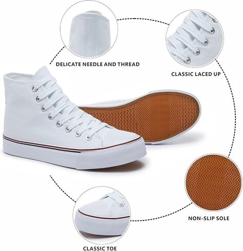 Iarus High Top Sneakers for Women White Canvas Comfortable Shoes for Women Walking Casual Sneakers Tennis Shoes in Saudi Arabia