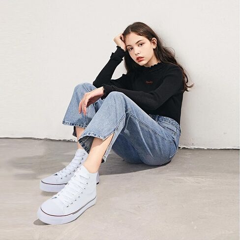 Iarus High Top Sneakers for Women White Canvas Comfortable Shoes for Women Walking Casual Sneakers Tennis Shoes in Saudi Arabia