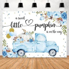 Aperturee Little Pumpkin Baby Shower Backdrop 7x5ft A Little Sweet Pumpkin is On The Way Blue Floral Truck Balloons It's a Boy Photography Background Fall Autumn Party Decorations Banner Photo Booth