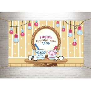 Happy Grandparents Day Photo Booth Backdrop Love Grandpa and Grandma Party Decor Photography Background Wall Decoration (3.6×5.9ft)