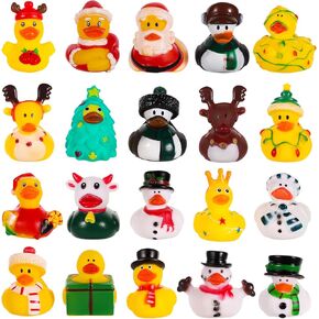 20pcs Christmas Rubber Ducks, 20 Styles Holiday Rubber Ducks Mini Rubber Duck Bath Toys Cute Assorted Rubber Ducks for Christmas Holiday Celebrations Party Gifts