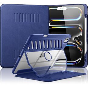 MoKo for iPad Pro 13 inch Case 2024 with Built-in Pencil Holder, [10 Strong Magnetic Viewing Angles, Shockproof, Protective, Clear Back Cover] Military Rugged Case for iPad Pro 13 2024, Navy Blue