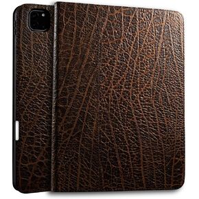 Gexmil Genuine Leather Case for iPad Pro 11 Inch M4 2024 with Pencil Holder,Protective Shockproof Premium Leather Smart Folio Cover Adjustable Stand Auto Sleep/Wake Anti-Slip, Flower Brown