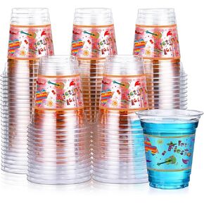 100 قطعة من أكواب Let's Fiesta البلاستيكية سعة 12 أونصة، أكواب مكسيكية، ديكورات حفلات سينكو دي مايو، أكواب بلاستيكية للاستعمال مرة واحدة على شكل مكسيكي، حفلة تاكو، عيد الهالوين، يوم الموتى (نمط مشرق)