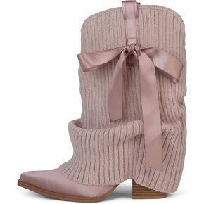 Fold Over Cowboy Boots For Women Knitted Cowgirl Ankle Booties Pointed Toe Western Boots Chunky Heel Pull On Short Cowboy Boots Country Concert Trendy Heeled Shoes