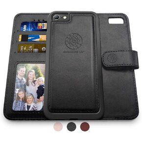 Shields Up for iPhone 8 Plus Case/iPhone 7 Plus Case, [Detachable] Magnetic Wallet Case with Card Slots & Wrist Strap, [Vegan Leather] Cover for Apple iPhone 8 Plus/7 Plus - Rose Flower/Sunflower